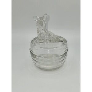 Jeanette Glass Vintage Clear Glass Scottie Dog Round Powder Puff Dish with Lid